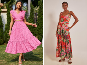 Saia Rodada com Blusa e Babados / Vestido longo com estampas