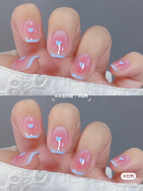Com blush nail coloridas unhas francesinhas diferentes