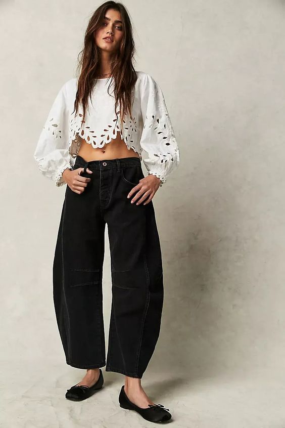 calça tendência de inverno barrel leg