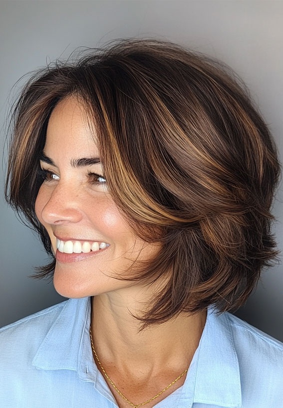 mulher madura com mechas chocolate