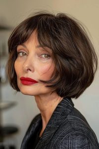 bob francês em mulher madura de cabelo castanho