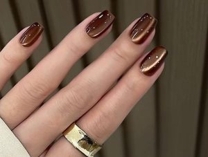unhas com brilho discreto marrom
