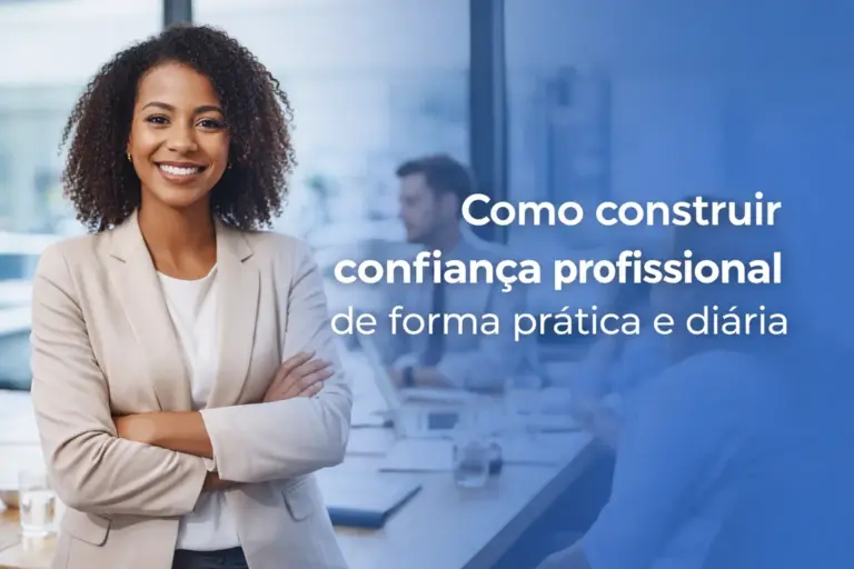 Mulher profissional confiante em blazer claro no escritório 2026