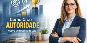 Mulher confiante com óculos e blazer, segurando prancheta com gráfico de sucesso ao fundo