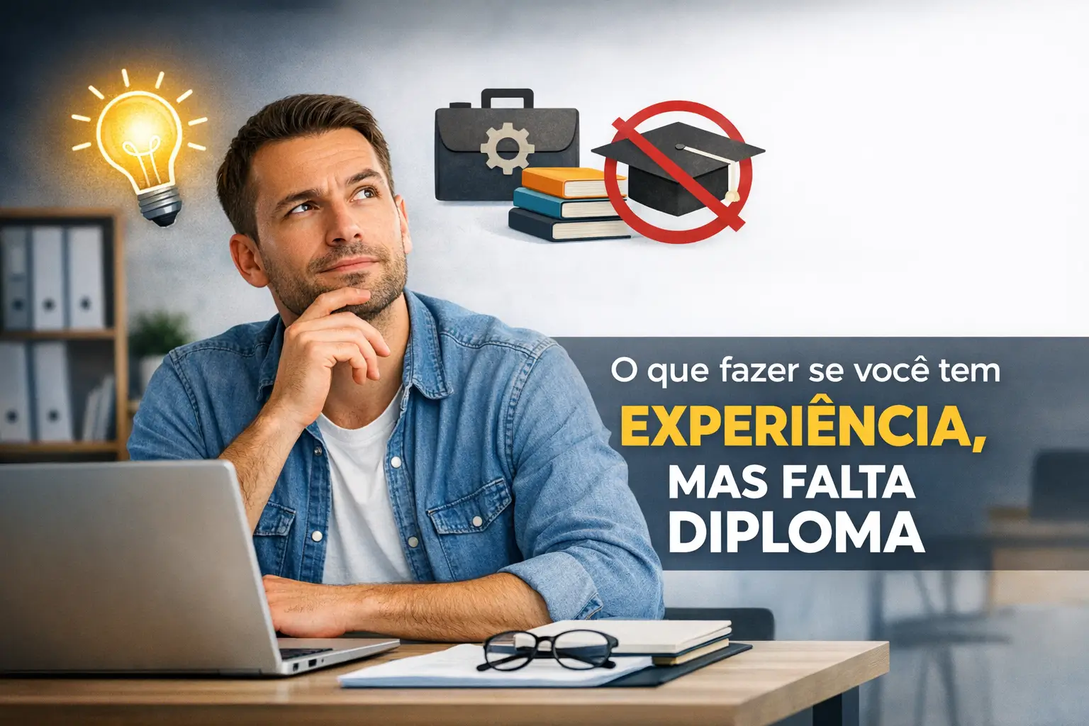 Jovem pensando sobre experiência de trabalho sem diploma em 2026