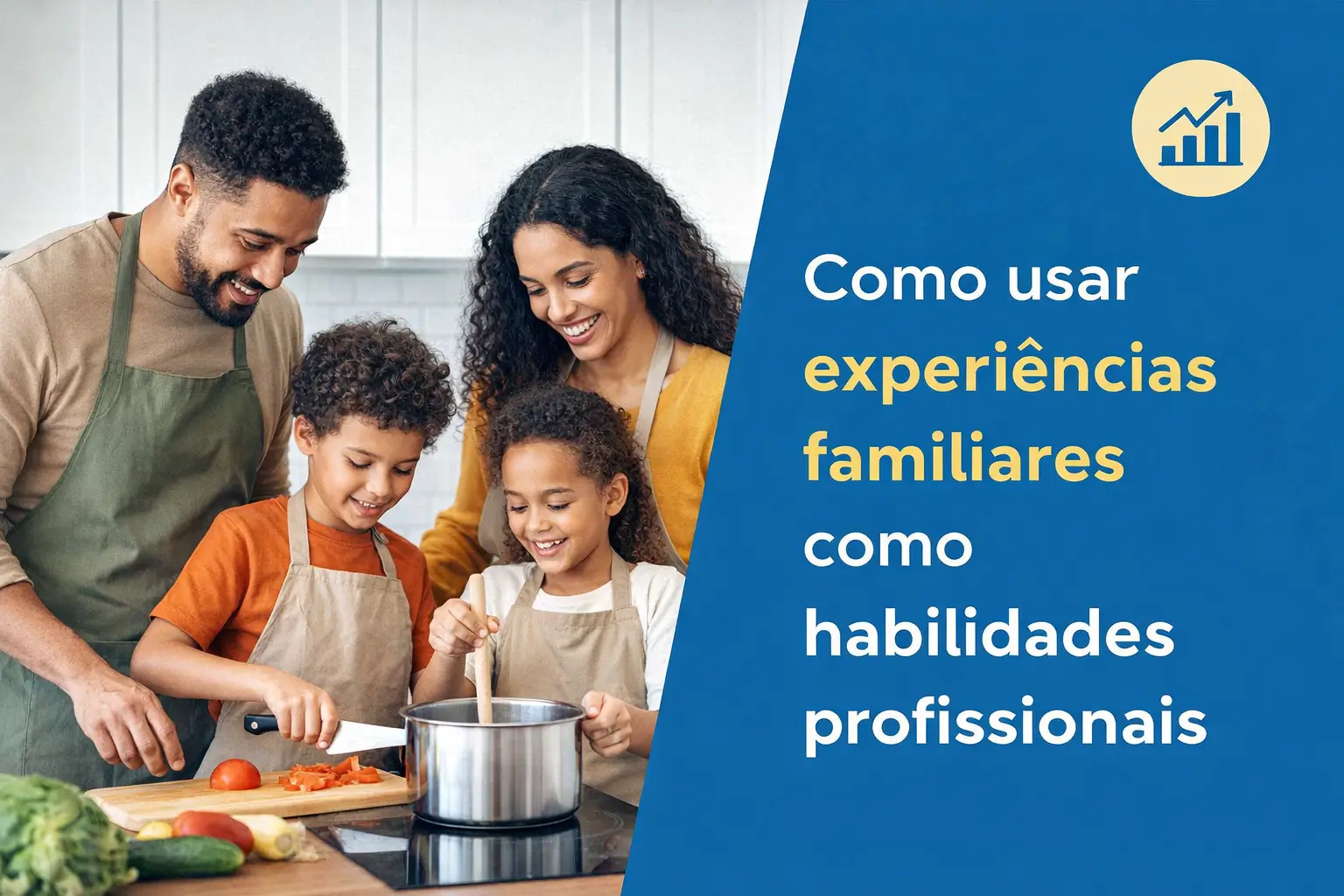 Família brasileira cozinhando junta com vegetais frescos na cozinha iluminada