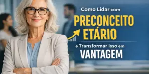 Mulher profissional confiante com cabelo prateado em ambiente de negócios