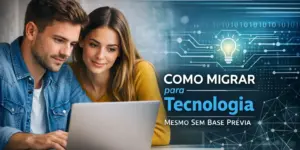 Jovem casal analisando transição para tecnologia com gráficos e laptop