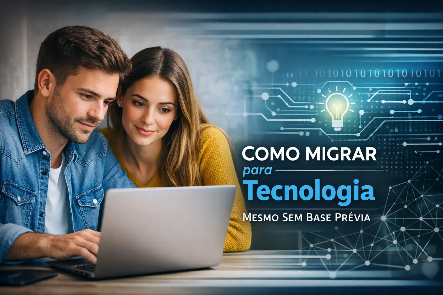 Jovem casal analisando transição para tecnologia com gráficos e laptop