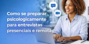 Mulher com cabelo cacheado sorrindo ao usar notebook com ícones de chamada e chat no fundo