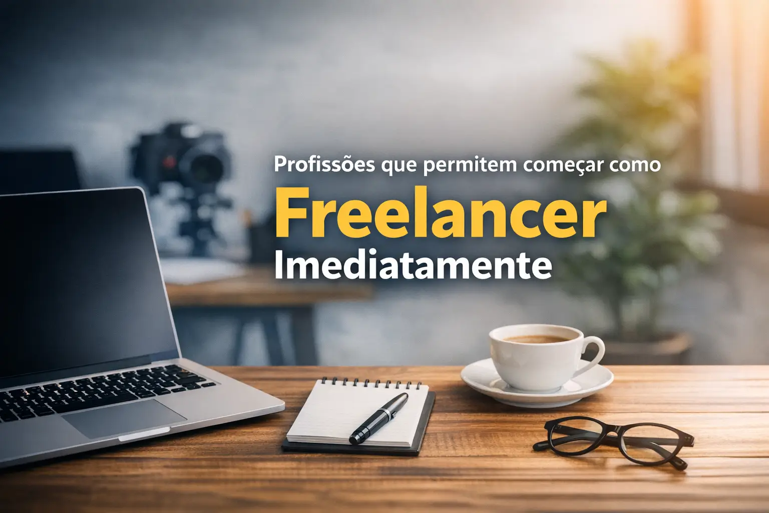 Laptop com frase 'Profissões para começar como Freelancer Imediatamente' destacada