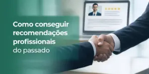 Duas pessoas apertando as mãos com um laptop ao fundo mostrando recomendações profissionais