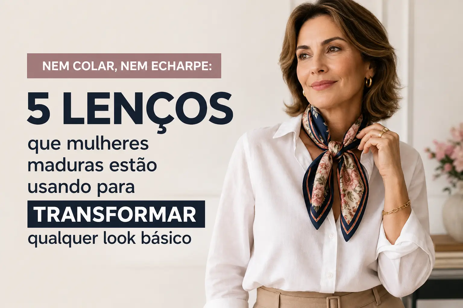 Mulher com lenço transformando look básico, moda 2026