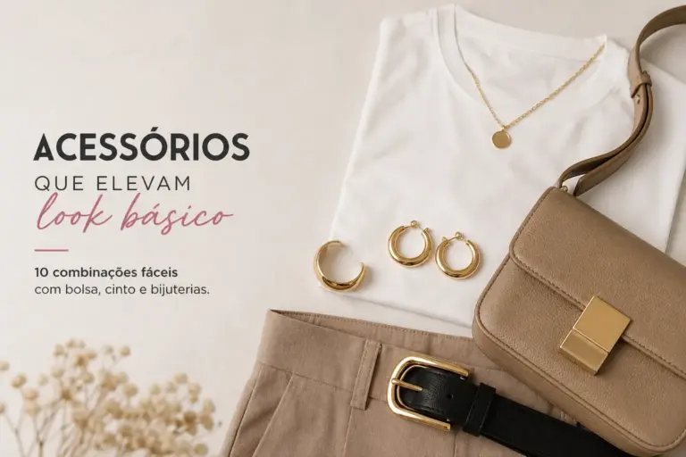 T-shirt branco com colar dourado e acessórios de moda