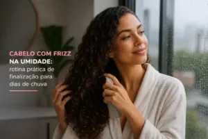 Cabelo com frizz na umidade: rotina prática de finalização para dias de chuva